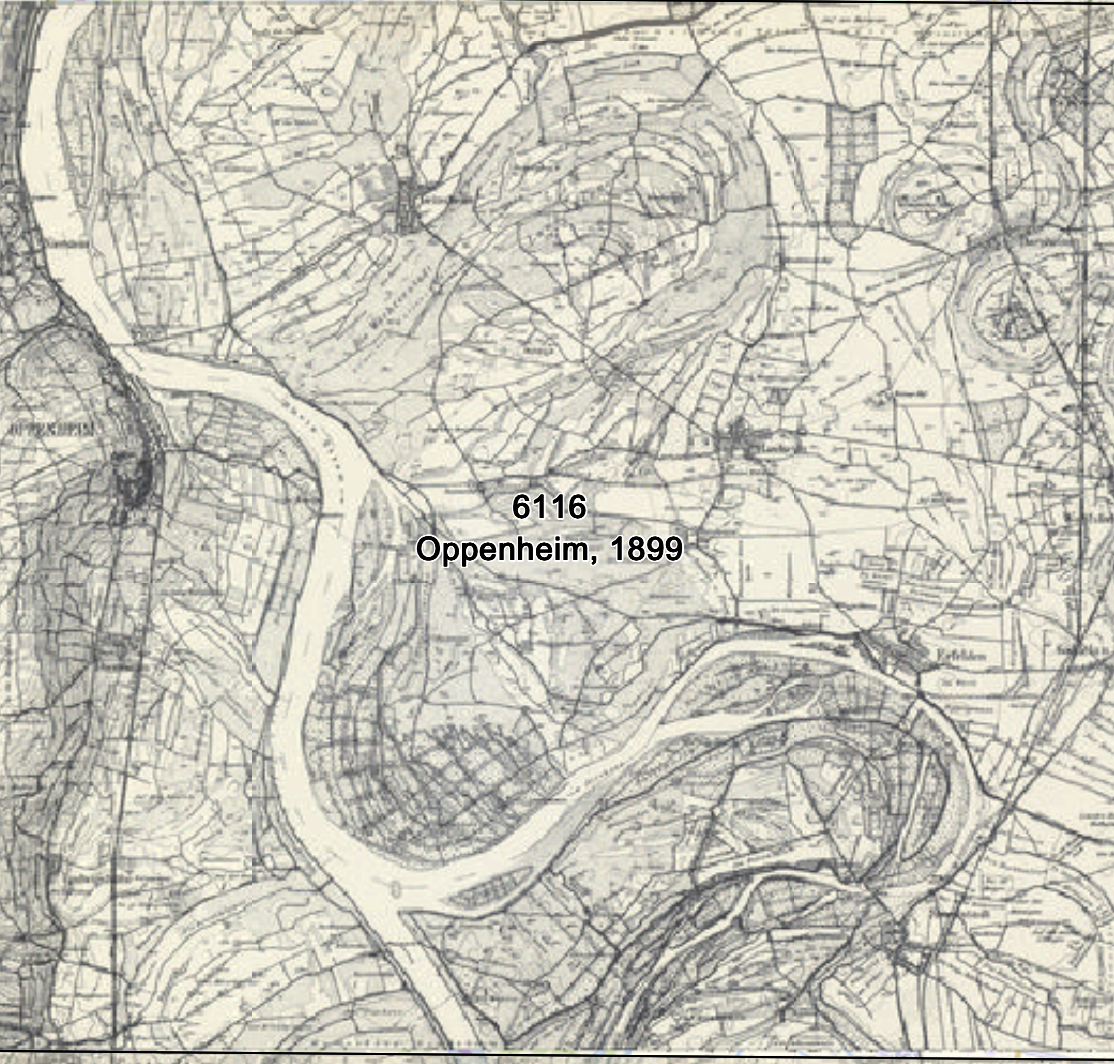 Historische Karte Messtischblatt 6116 Oppenheim von 1899 mit Rheinschlinge bei Geinsheim